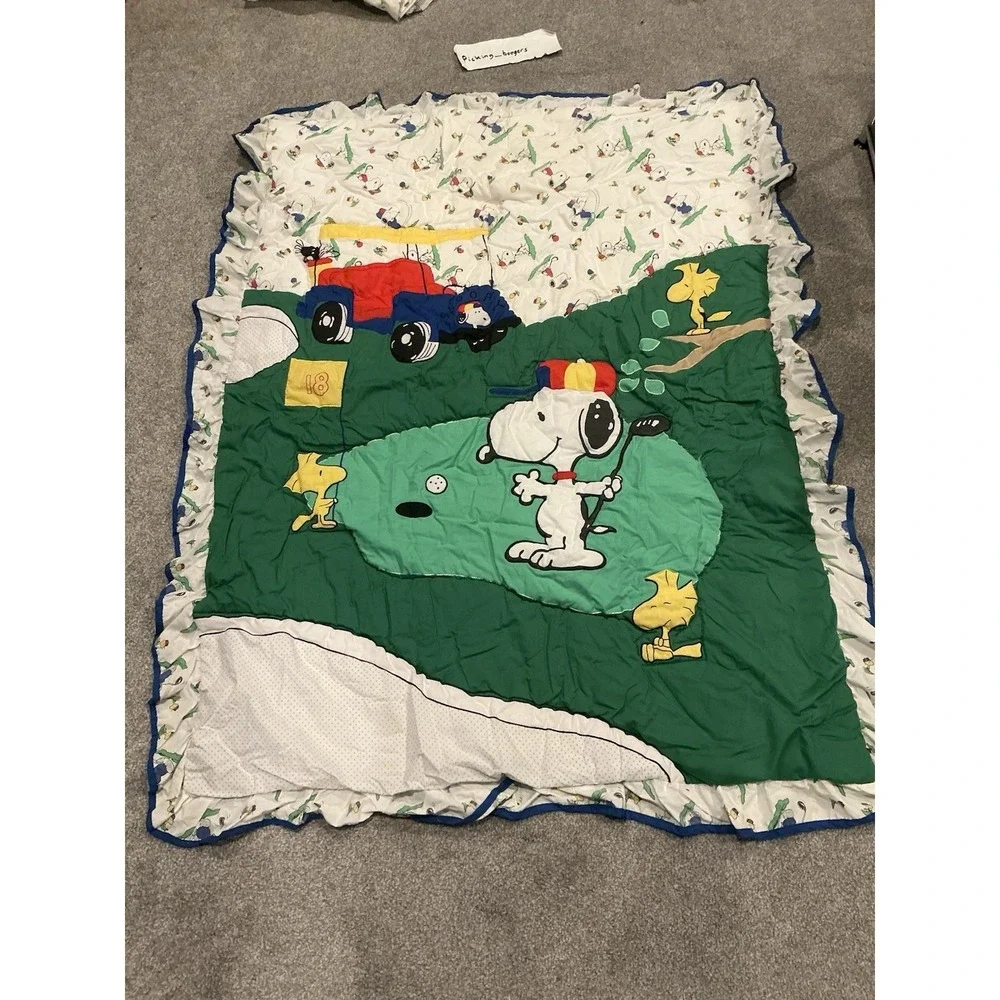 Vintage SNOOPY Golf CRIB QUILT KIT Peanuts Collection by Quilted Bedspread RARE